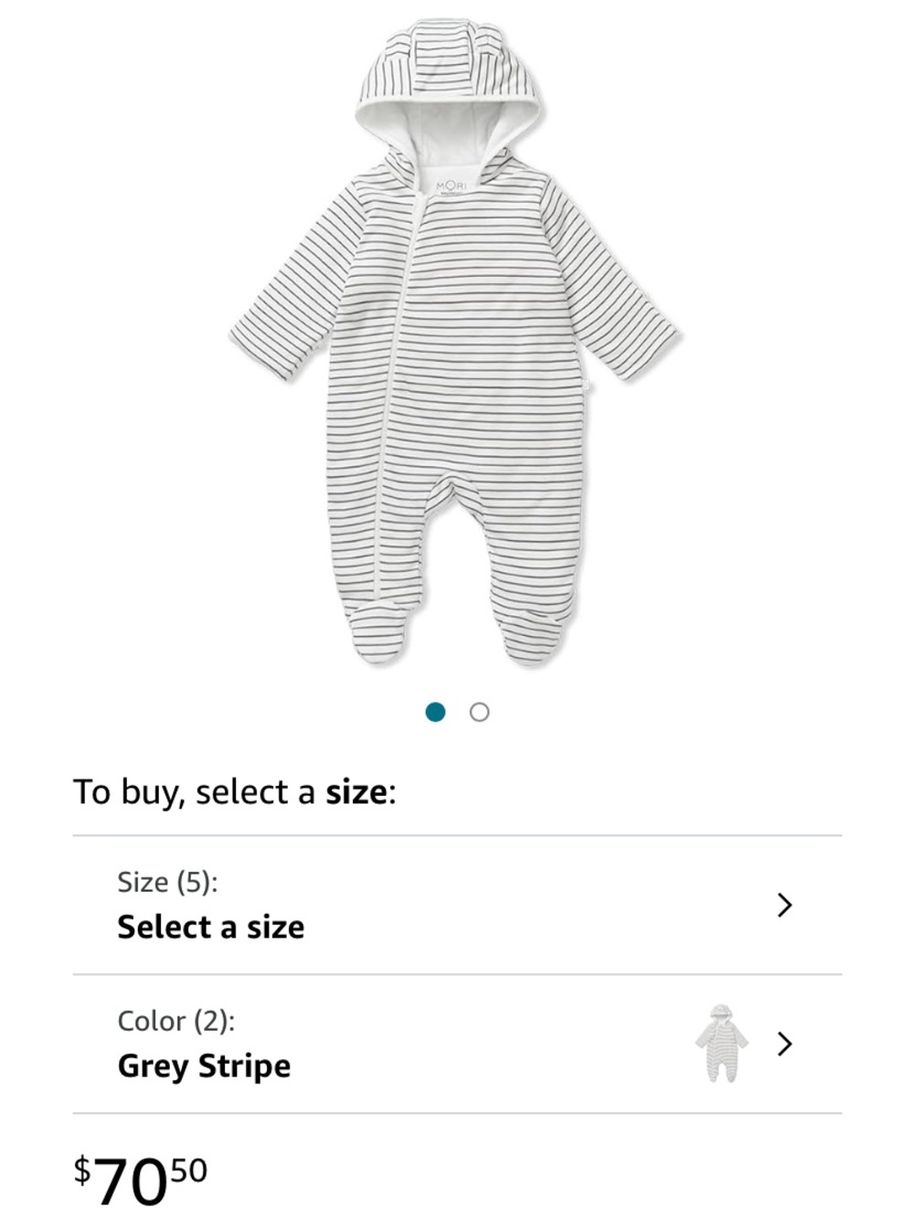 Striped Grey Hooded Footed One-Piece for Kids
